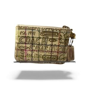 Coach‎ Heritage Tattersall Graffiti Wristlet – Multicolor Canvas with Gold Trim